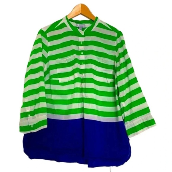 Green and Blue Striped Women’s Shirt - Picture 1 of 6
